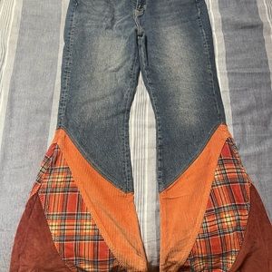 Free people flared leg denim jean with patchwork detail at flare